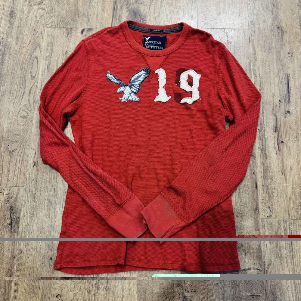 American Eagle Sweater Large Men's Long Sleeve Lt Weight Embroidered Vintage Fit